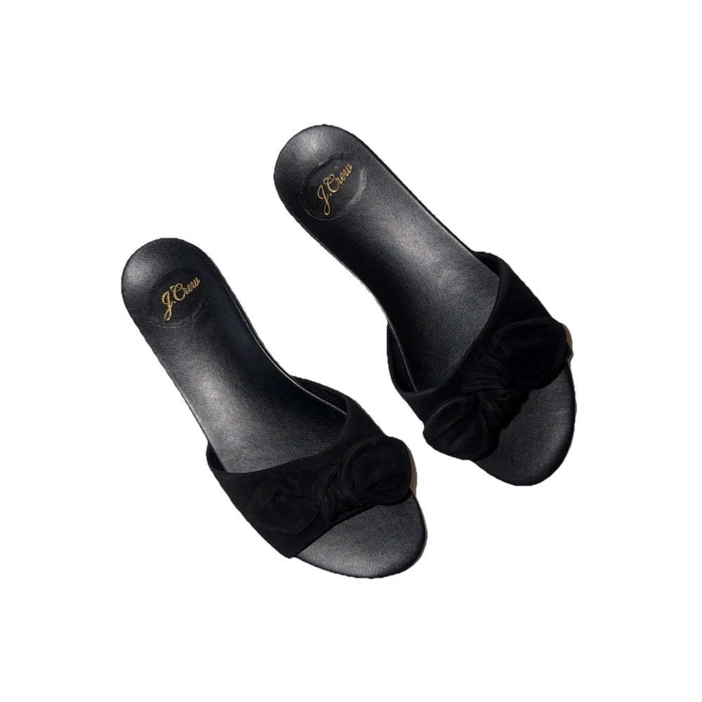 J.Crew Bedford Slide‎ Sandals Size 9 Womens Black Suede Bow Knot Slip On Flats